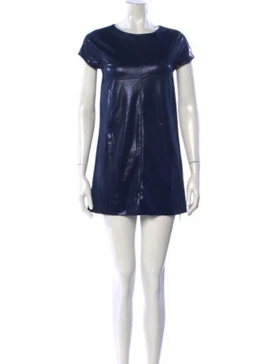 Pre-owned Nicole Miller Crew Neck Mini Dress In Blue