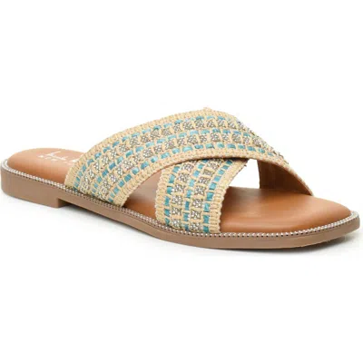 Nicole Miller Criss Cross Slide Sandal In Turquoise Multi