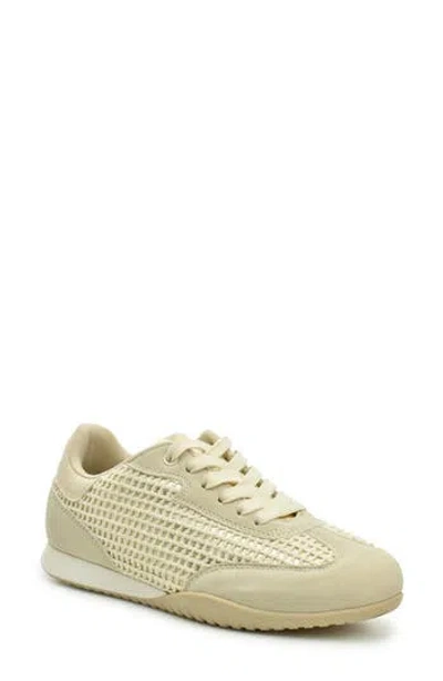 Nicole Miller Crochet Trim Metallic Low Top Sneaker In Beige Gold Multi