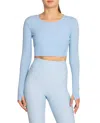 Nicole Miller Cropped Active Long Sleeve Top In Windsurfer In Multi