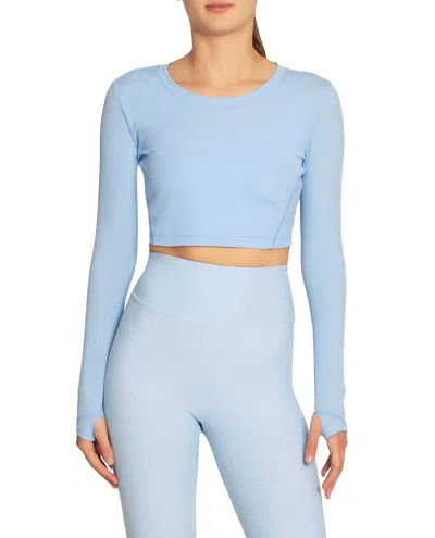 Nicole Miller Cropped Active Long Sleeve Top In Windsurfer In Multi