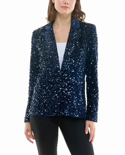Nicole Miller Dani Velvet Sequin Jacket In Navy In Blue
