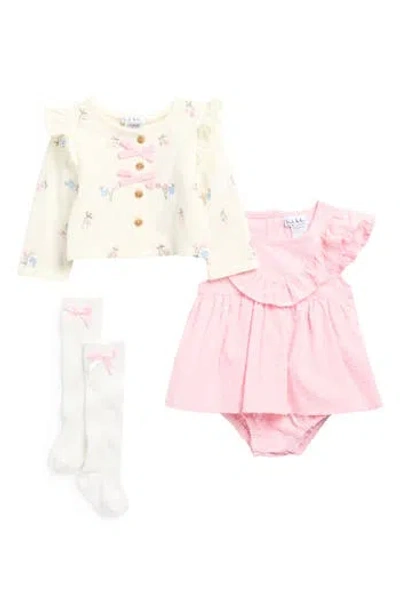 Nicole Miller Babies'  Dress, Cardigan, Bloomers & Socks Set In Multi