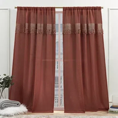 Nicole Miller Dunbar Rod Pocket Light-filtering Set Of 2 Curtain Panel In Brown