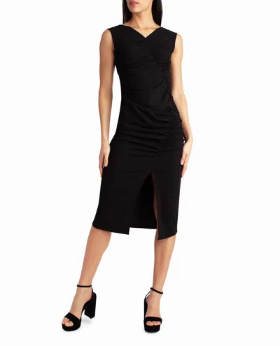 Nicole Miller Ella Crepe Ruched Midi Dress In Very Black