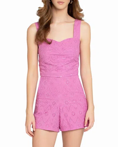Nicole Miller Embellished Eyelet Crop Top In Lilac In Blue
