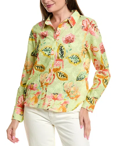Nicole Miller Embroidered Eyelet Blouse In Yellow