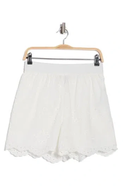 Nicole Miller Embroidered Eyelet Cotton Pull-on Shorts In White
