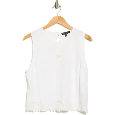 Nicole Miller Embroidered Lace Trim Tank In White