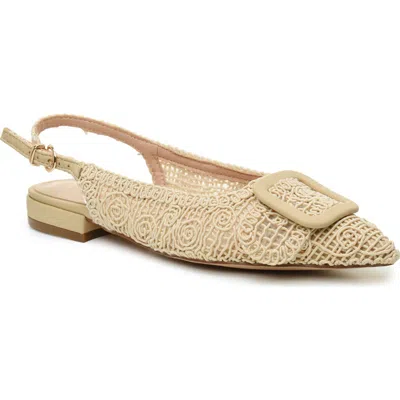 Nicole Miller Embroidered Slingback Flat In Beige