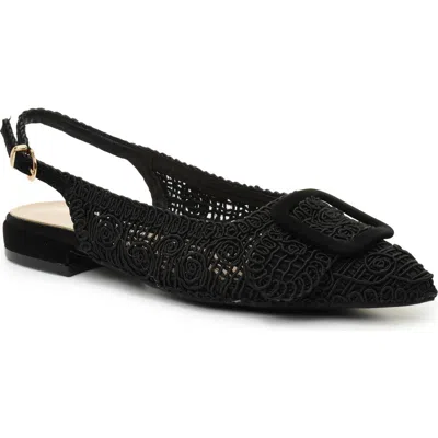 Nicole Miller Embroidered Slingback Flat In Black