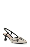 Nicole Miller Embroidered Slingback Pump In Beige Black