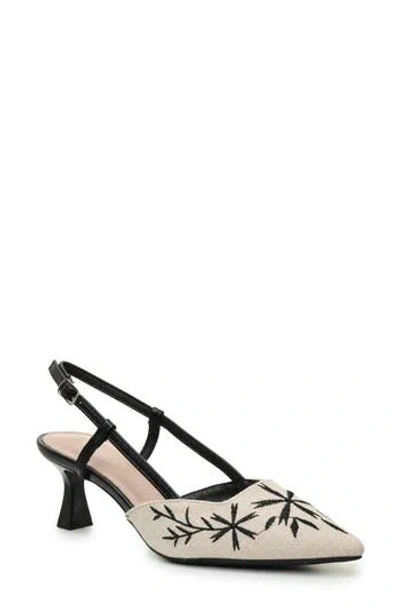Nicole Miller Embroidered Slingback Pump In Beige Black