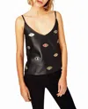 Nicole Miller Evil Eye Embellishment V Neck Tank Top In Black Embellished Evil Eye In Multi