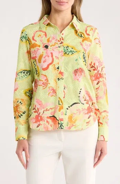 Nicole Miller Eyelet Embroidered Button-up Shirt In Multi