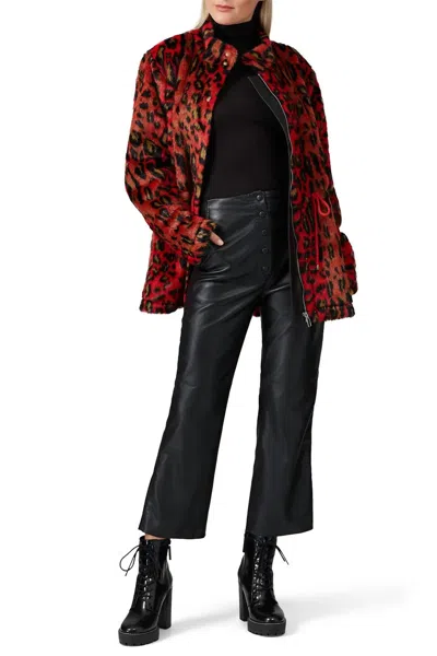 Nicole Miller Faux Fur Anorak Coat In Red In Brown