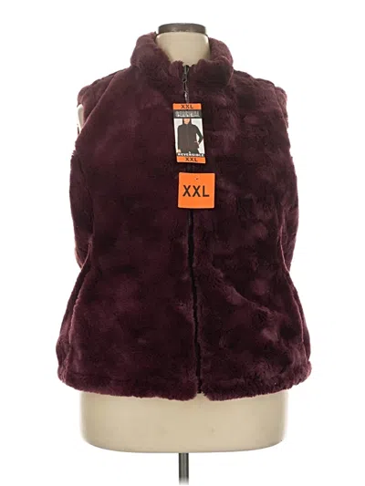 Pre-owned Nicole Miller Faux Fur Vest In Burgundy