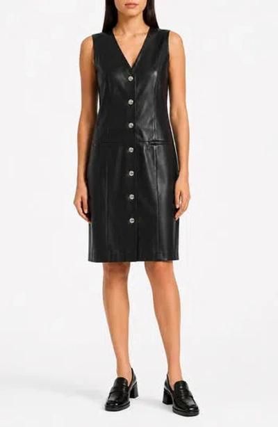 Nicole Miller Faux Leather A-line Dress In Black