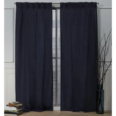 Nicole Miller Faux Linen Slub Textured Hidden Tab/rod Pocket Top Light Filtering Curtain Panel Pair In Peacoat Blue