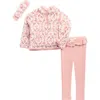 Nicole Miller Faux Shearling Sweatshirt, Waffle Knit Leggings & Headband Set In Pink