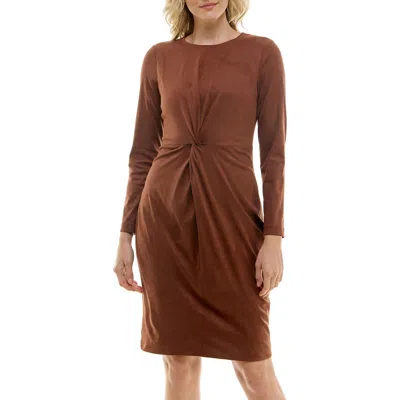 Nicole Miller Faux Suede Twist Front Minidress In Brown
