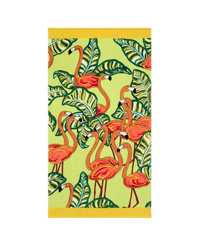 Nicole Miller Flamingos Leaves Beach Towel, 36" X 68" In Multicolor