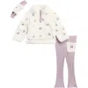 Nicole Miller Fleece Pullover, Flared Leggings & Headband In White