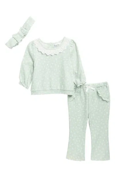 Nicole Miller Babies'  Fleece Top, Pants & Headband Set In Blue