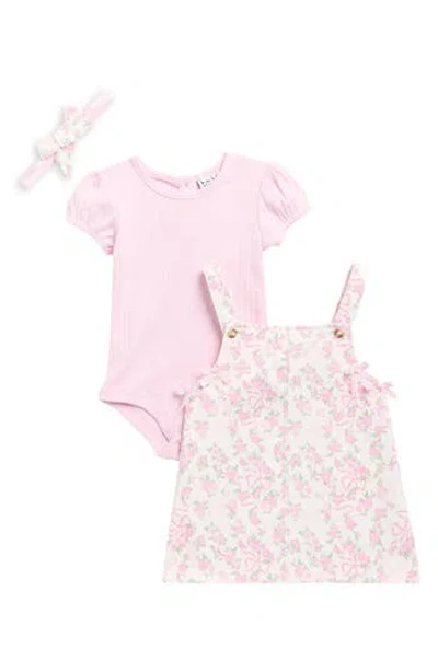 Nicole Miller Babies'  Floral Bodysuit, Jumper & Headband Set In Pink