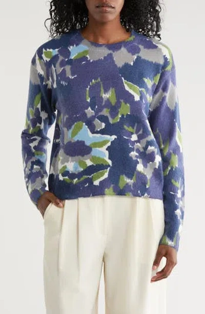 Nicole Miller Floral Crewneck Crop Sweater In Blue