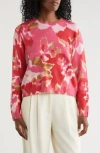 Nicole Miller Floral Crewneck Crop Sweater In Red