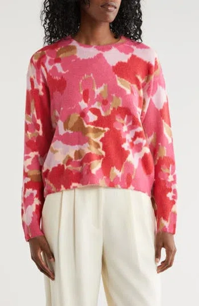 Nicole Miller Floral Crewneck Crop Sweater In Red