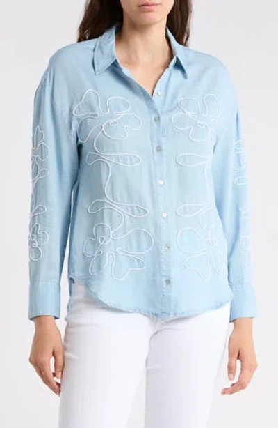 Nicole Miller Floral Embroidered Button-up Shirt In Black