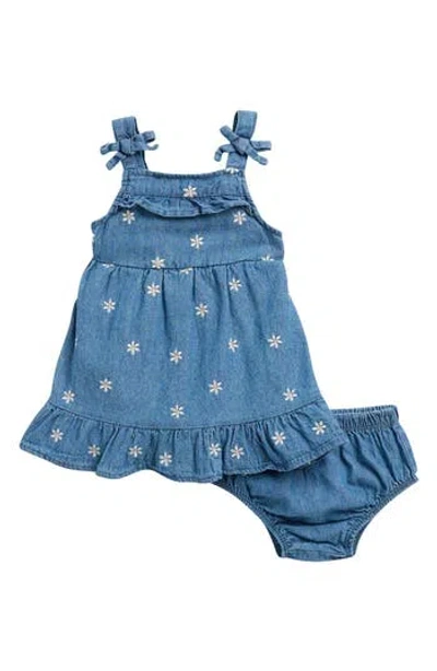 Nicole Miller Babies'  Floral Embroidered Denim Dress & Bloomers Set In Blue