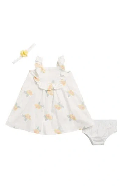 Nicole Miller Babies'  Floral Embroidered Dress, Bloomers & Headband Set In Snow White