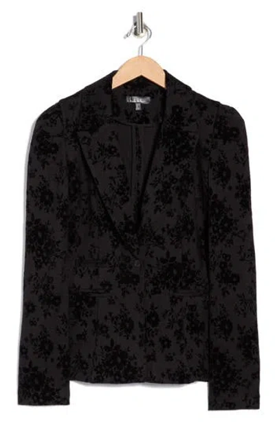 Nicole Miller Floral Flocked Ponte Blazer In Black