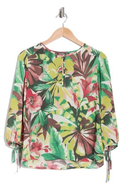 Nicole Miller Floral Long Sleeve Chiffon Top In Multi