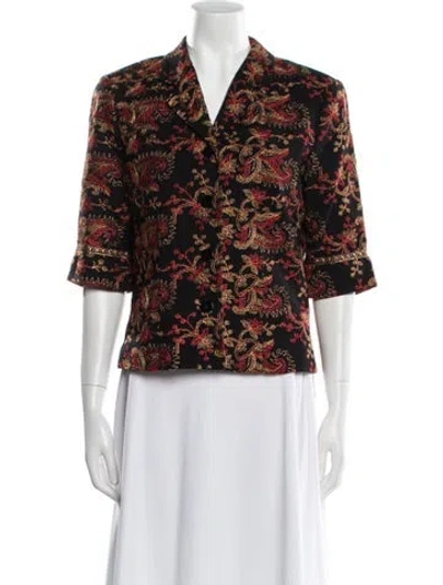 Pre-owned Nicole Miller Floral Print Evening Jacket In Black