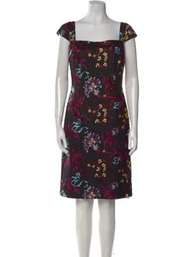 Pre-owned Nicole Miller Floral Print Knee-length Dress In Black