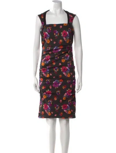 Pre-owned Nicole Miller Floral Print Knee-length Dress In Black