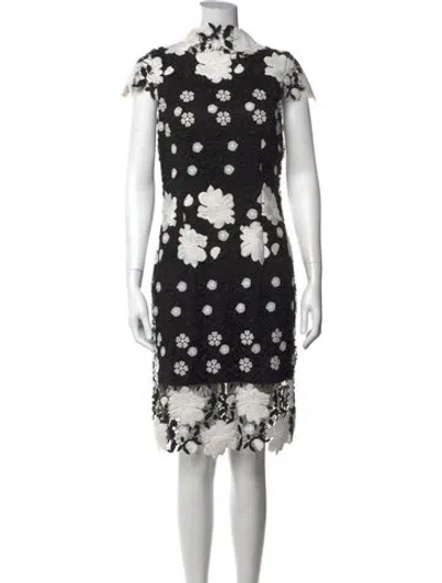 Pre-owned Nicole Miller Floral Print Knee-length Dress In Black