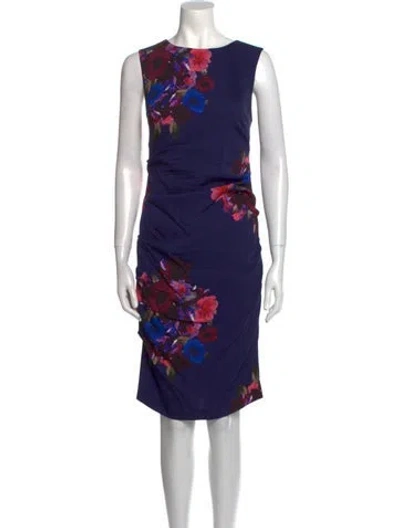 Pre-owned Nicole Miller Floral Print Knee-length Dress In Blue
