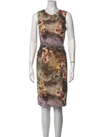 Pre-owned Nicole Miller Floral Print Knee-length Dress In Brown