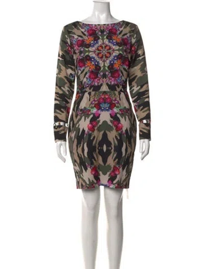 Pre-owned Nicole Miller Floral Print Knee-length Dress In Green