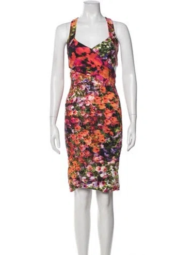 Pre-owned Nicole Miller Floral Print Knee-length Dress In Multi