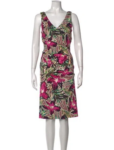 Pre-owned Nicole Miller Floral Print Knee-length Dress In Multi