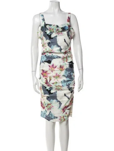 Pre-owned Nicole Miller Floral Print Knee-length Dress In Neutral