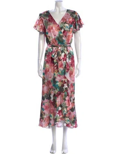 Pre-owned Nicole Miller Floral Print Knee-length Dress In Pink