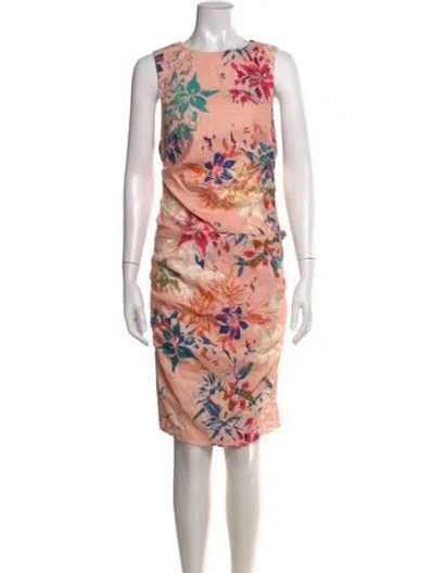 Pre-owned Nicole Miller Floral Print Knee-length Dress In Pink