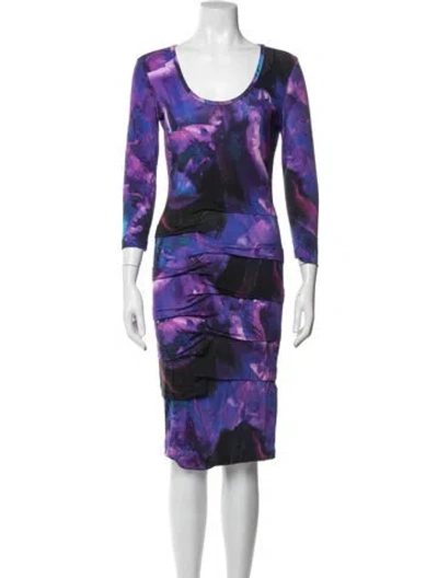 Pre-owned Nicole Miller Floral Print Knee-length Dress In Purple